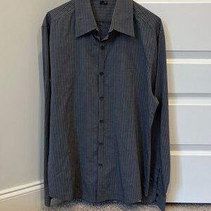 Theory Men's Dark Gray Striped Button Down Shirt